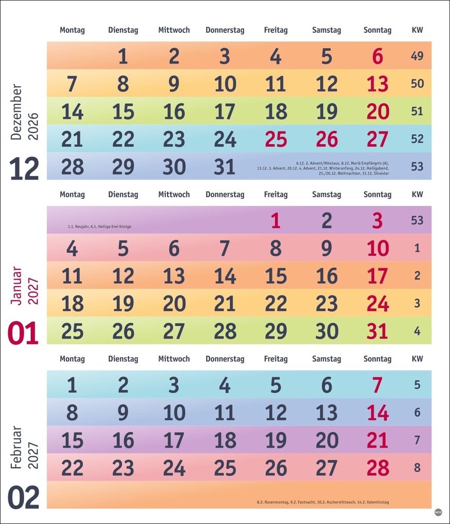 Weitere Ansicht: Bunte Wochen 3-Monatsplaner 2027