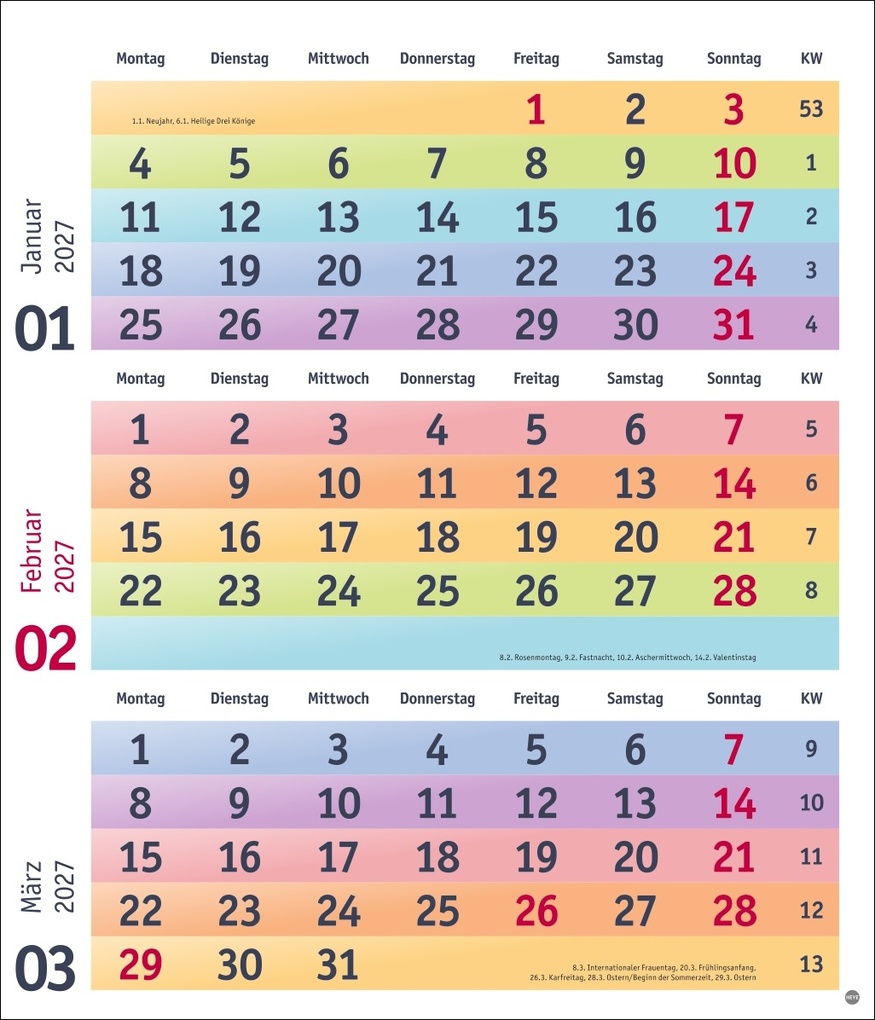 Weitere Ansicht: Bunte Wochen 3-Monatsplaner 2027