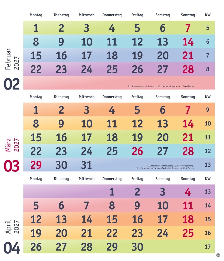 Weitere Ansicht: Bunte Wochen 3-Monatsplaner 2027