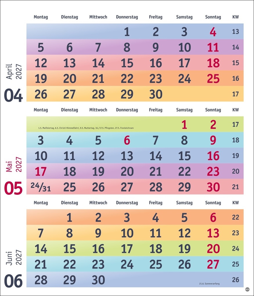 Weitere Ansicht: Bunte Wochen 3-Monatsplaner 2027