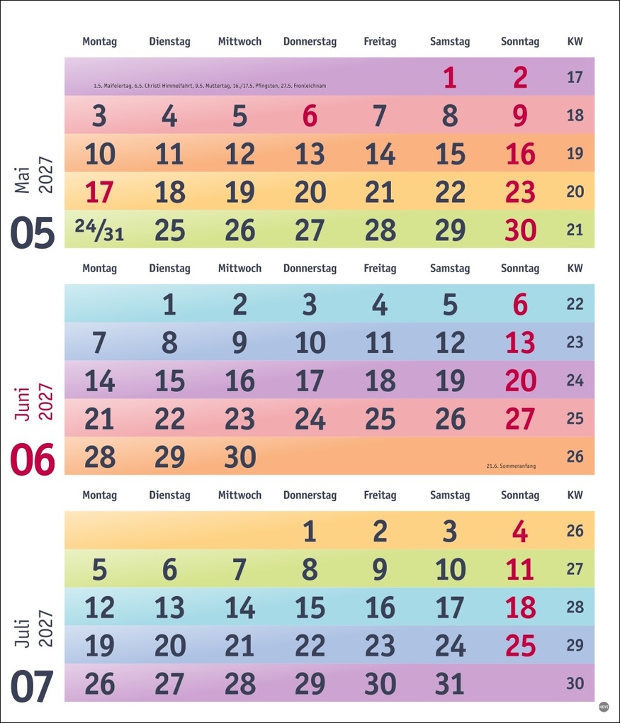 Weitere Ansicht: Bunte Wochen 3-Monatsplaner 2027