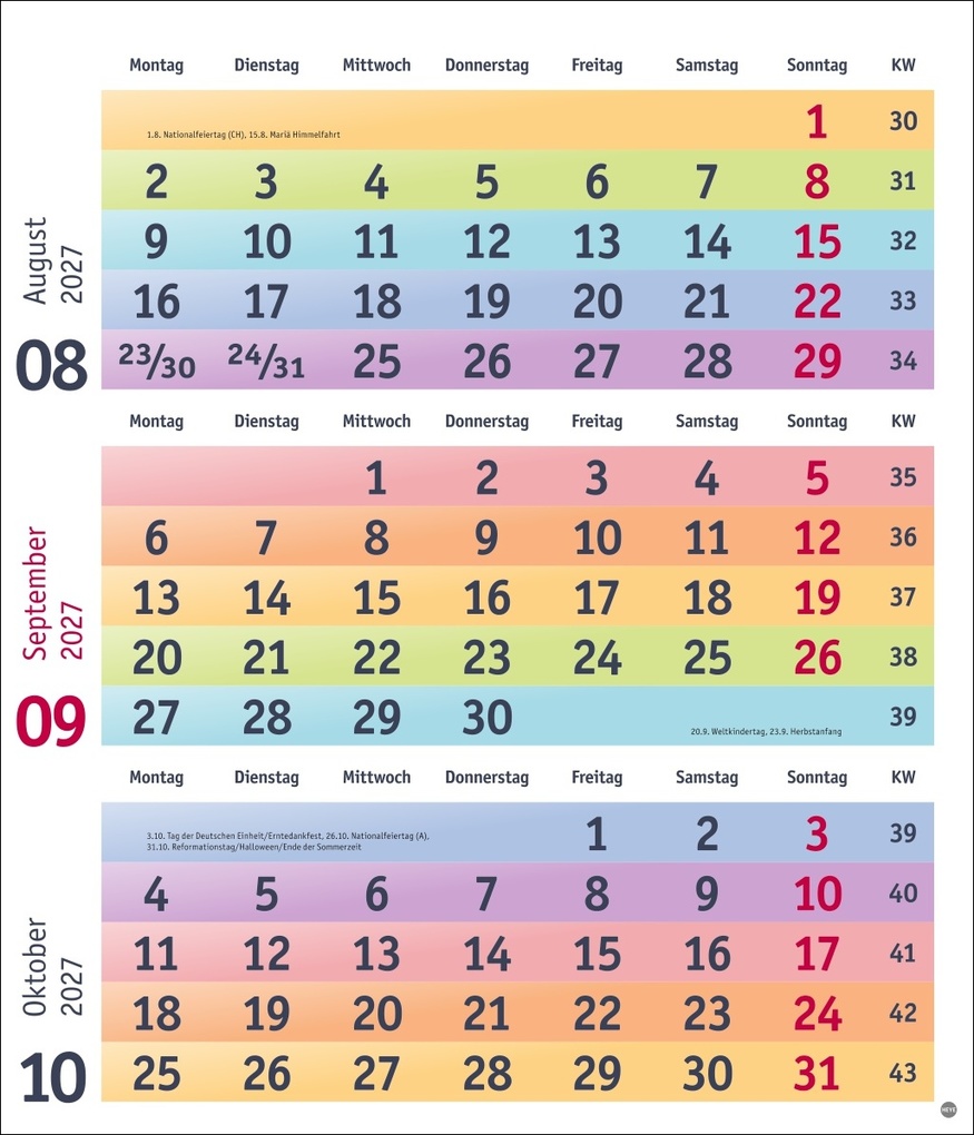 Weitere Ansicht: Bunte Wochen 3-Monatsplaner 2027