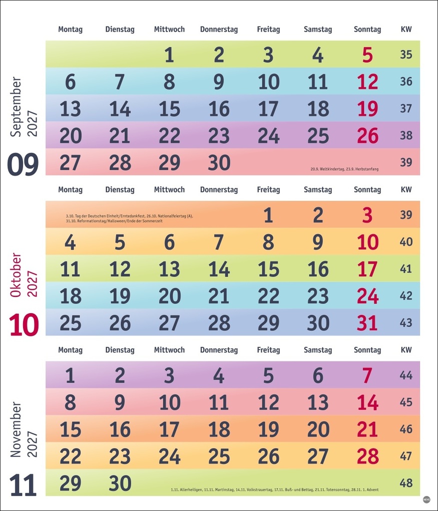 Weitere Ansicht: Bunte Wochen 3-Monatsplaner 2027