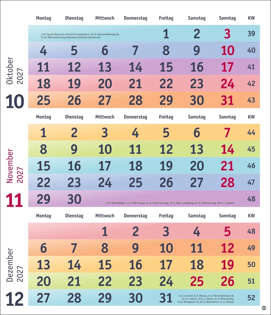 Weitere Ansicht: Bunte Wochen 3-Monatsplaner 2027