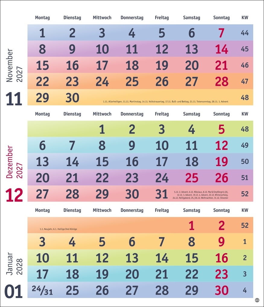 Weitere Ansicht: Bunte Wochen 3-Monatsplaner 2027