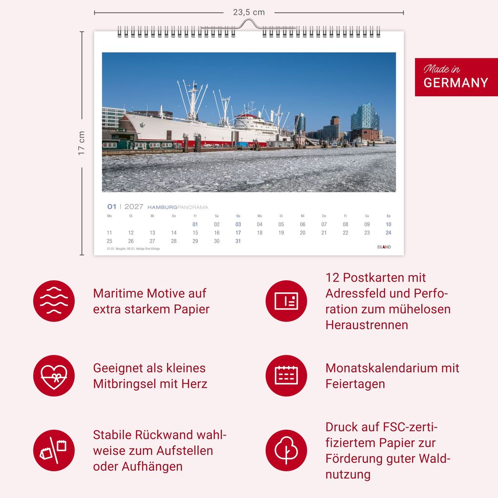 Weitere Ansicht: Hamburg Panorama-Postkartenkalender 2027