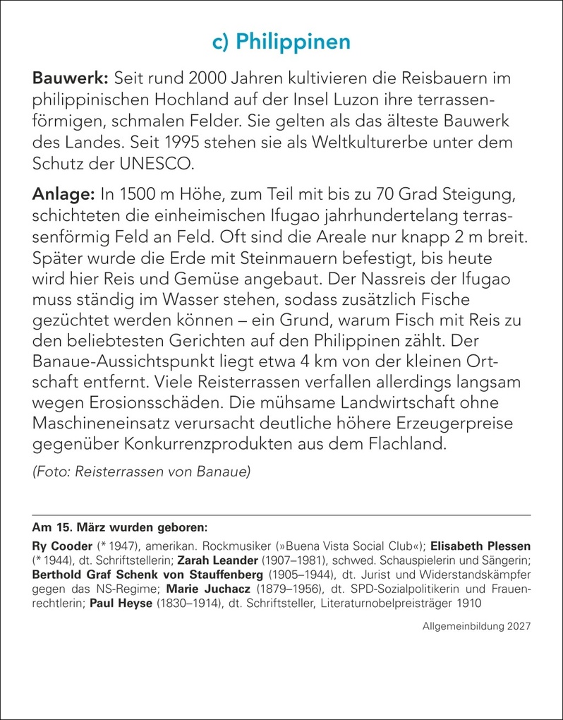 Weitere Ansicht: Allgemeinbildung Tagesabreißkalender 2027 - Das tägliche Wissens-Quiz | Berthold Budde