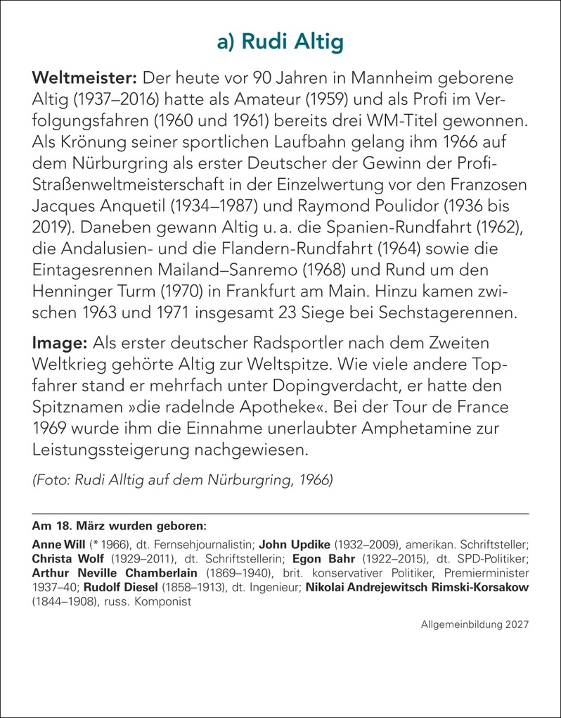 Weitere Ansicht: Allgemeinbildung Tagesabreißkalender 2027 - Das tägliche Wissens-Quiz | Berthold Budde