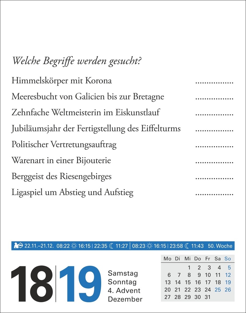 Weitere Ansicht: Wissen Tagesabreißkalender 2027 - Quizfragen aus Geschichte, Politik, Kultur, Technik und Sport | Berthold Budde