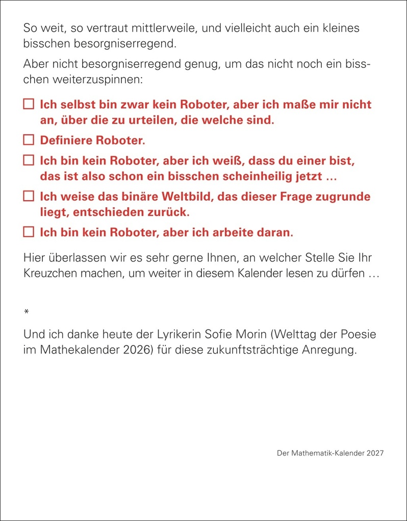 Weitere Ansicht: Der Mathematik-Kalender Tagesabreißkalender 2027 - Nachts teile ich heimlich durch Null | Matthias Delbrück, Carsten Heinisch