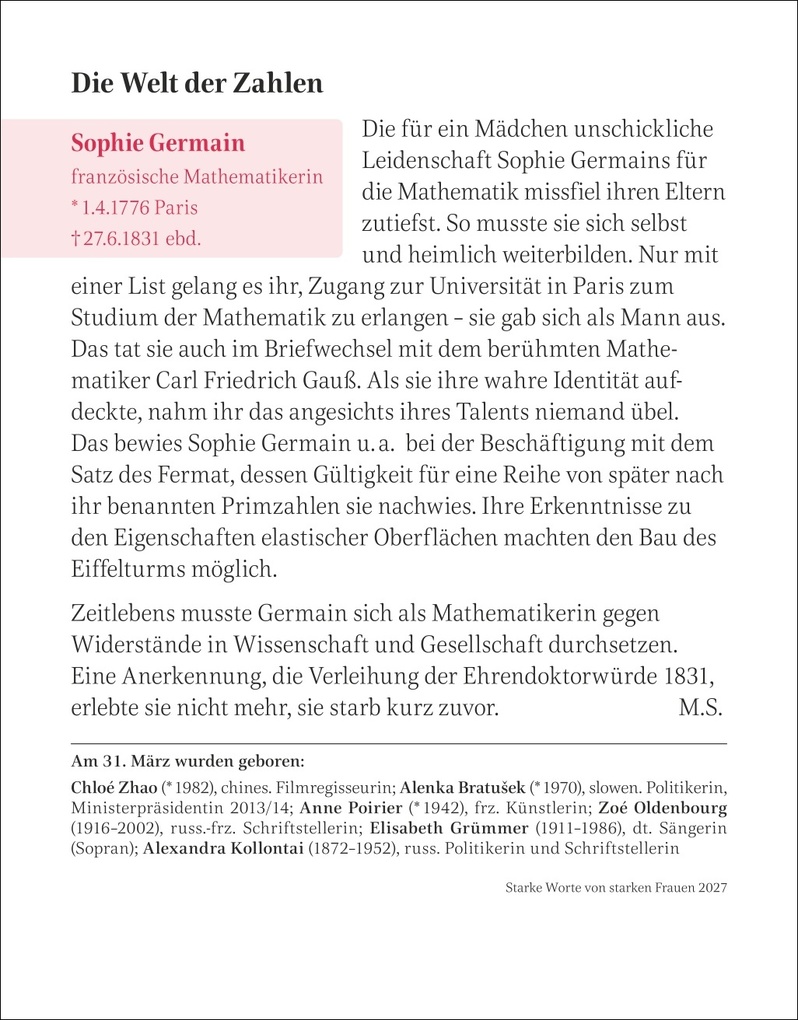 Weitere Ansicht: Starke Worte von starken Frauen Tagesabreißkalender 2027 | Brigitte Lotz, Martina Schnober-Sen, Anders Ulrike
