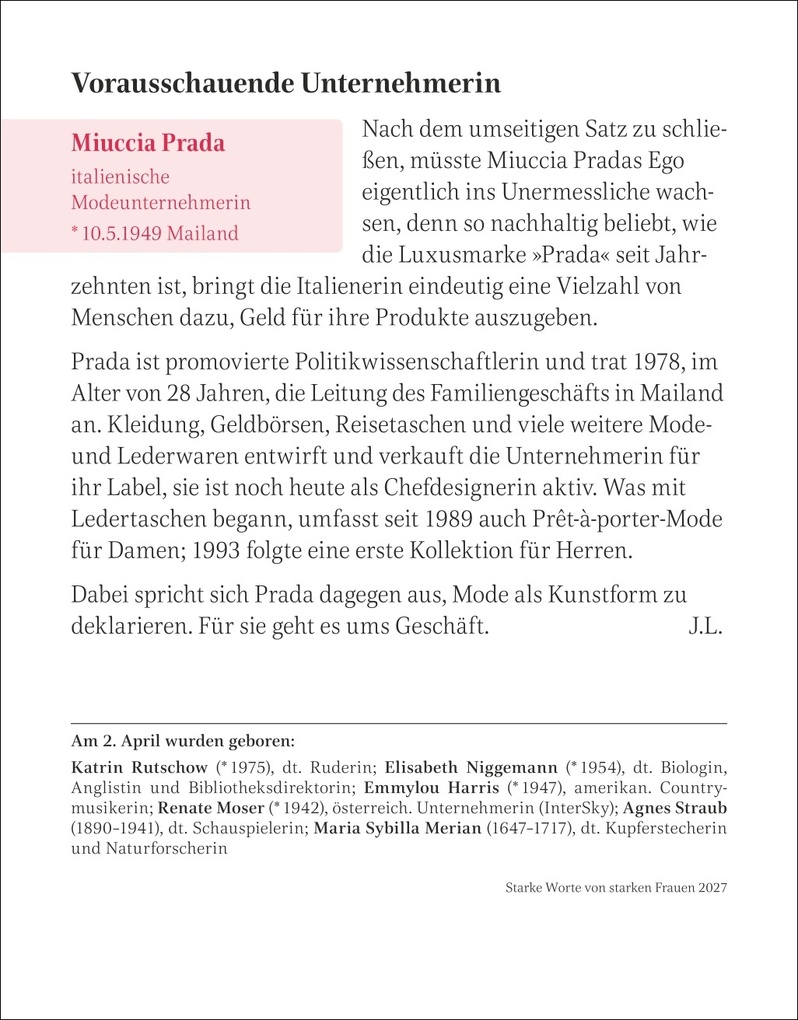Weitere Ansicht: Starke Worte von starken Frauen Tagesabreißkalender 2027 | Brigitte Lotz, Martina Schnober-Sen, Anders Ulrike