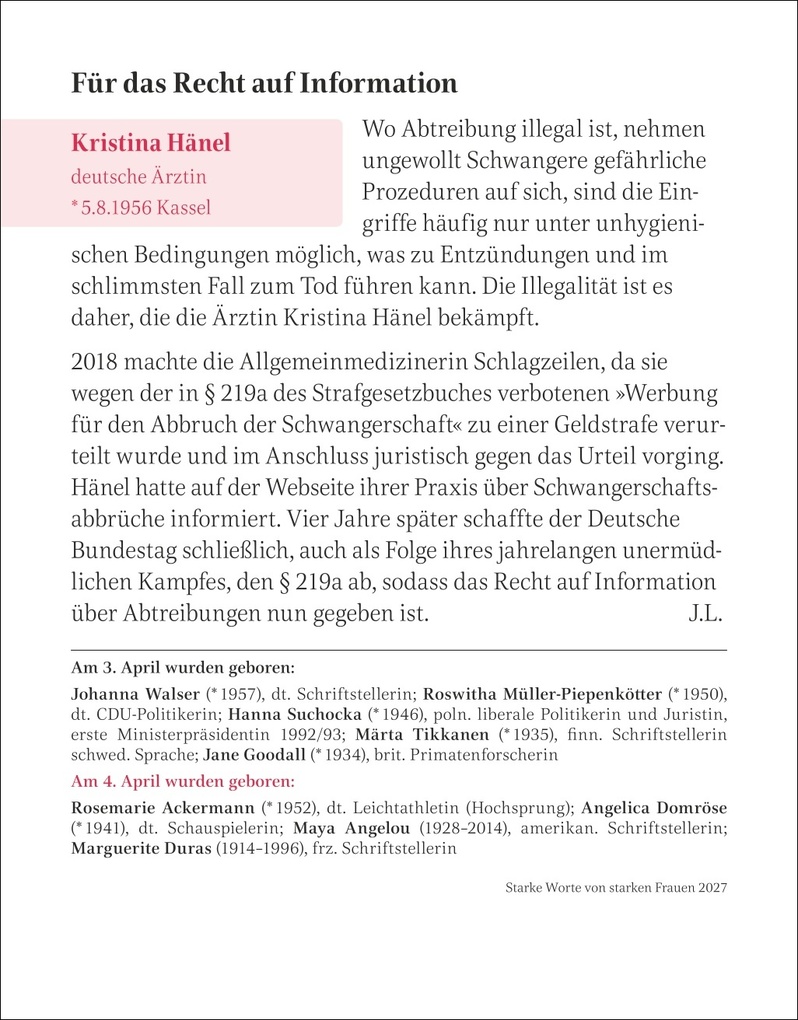 Weitere Ansicht: Starke Worte von starken Frauen Tagesabreißkalender 2027 | Brigitte Lotz, Martina Schnober-Sen, Anders Ulrike