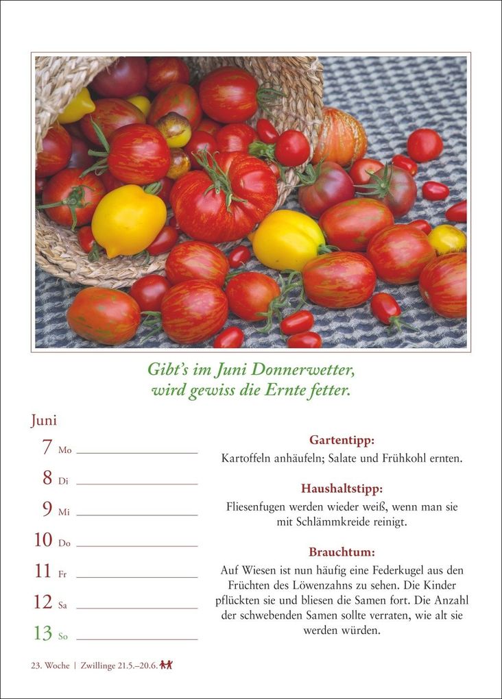 Weitere Ansicht: Bauernweisheiten Wochenkalender 2027 - Bauernregeln, Brauchtum, Gartentipps, Haushaltstipps | Jochen Dilling