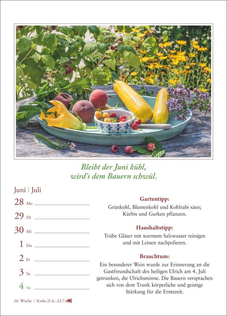 Weitere Ansicht: Bauernweisheiten Wochenkalender 2027 - Bauernregeln, Brauchtum, Gartentipps, Haushaltstipps | Jochen Dilling