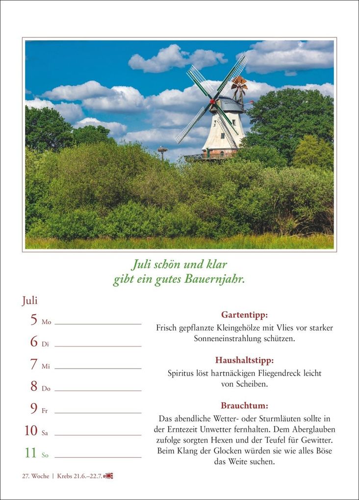 Weitere Ansicht: Bauernweisheiten Wochenkalender 2027 - Bauernregeln, Brauchtum, Gartentipps, Haushaltstipps | Jochen Dilling