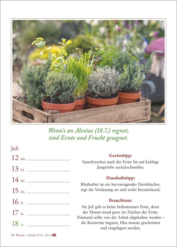 Weitere Ansicht: Bauernweisheiten Wochenkalender 2027 - Bauernregeln, Brauchtum, Gartentipps, Haushaltstipps | Jochen Dilling