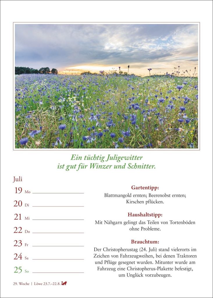 Weitere Ansicht: Bauernweisheiten Wochenkalender 2027 - Bauernregeln, Brauchtum, Gartentipps, Haushaltstipps | Jochen Dilling