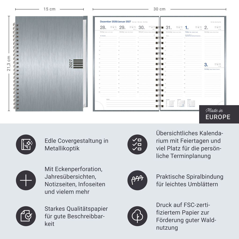 Weitere Ansicht: Wochen-Cheftimer A5, Alu silber 2027