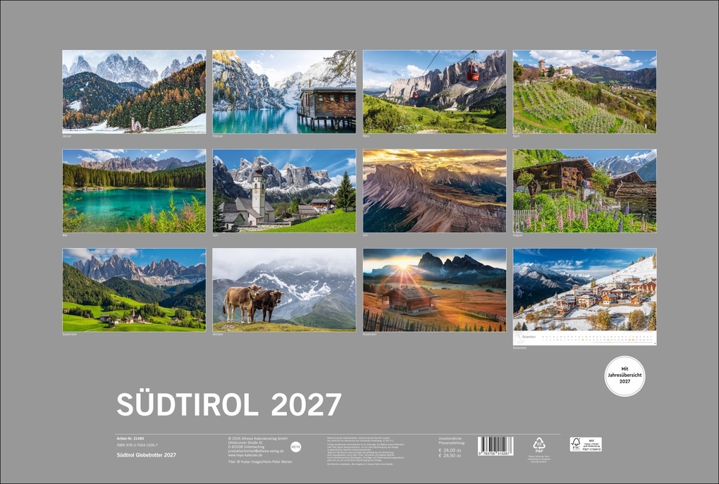 Weitere Ansicht: Südtirol Globetrotter Kalender 2027 - Von romantischen Tälern und schroffer Bergwelt