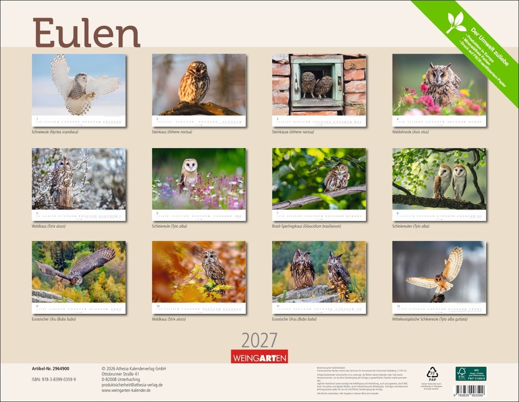 Weitere Ansicht: Eulen Kalender 2027