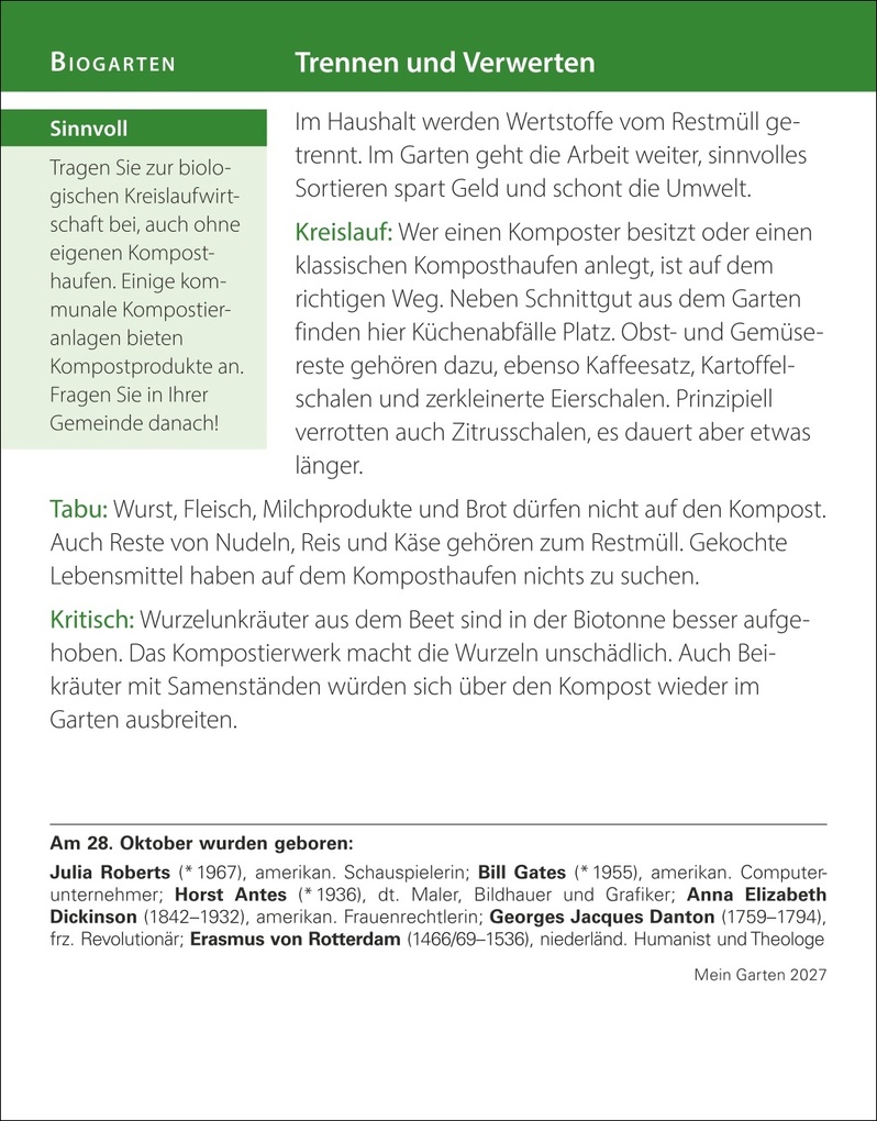 Weitere Ansicht: Mein Garten Tagesabreißkalender 2027 - Praktische Tipps für 2027 | Ulrich Thimm