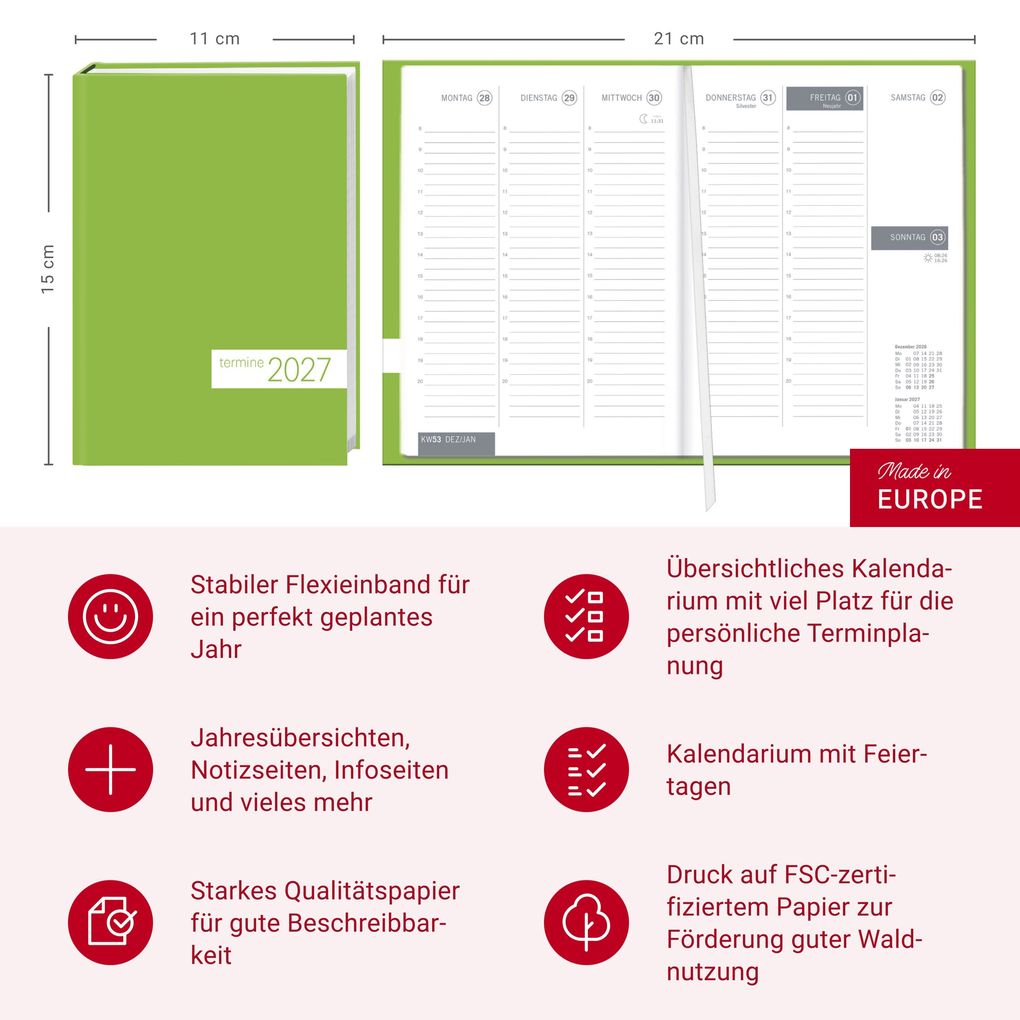 Weitere Ansicht: times&more Grün Kalenderbuch 2027