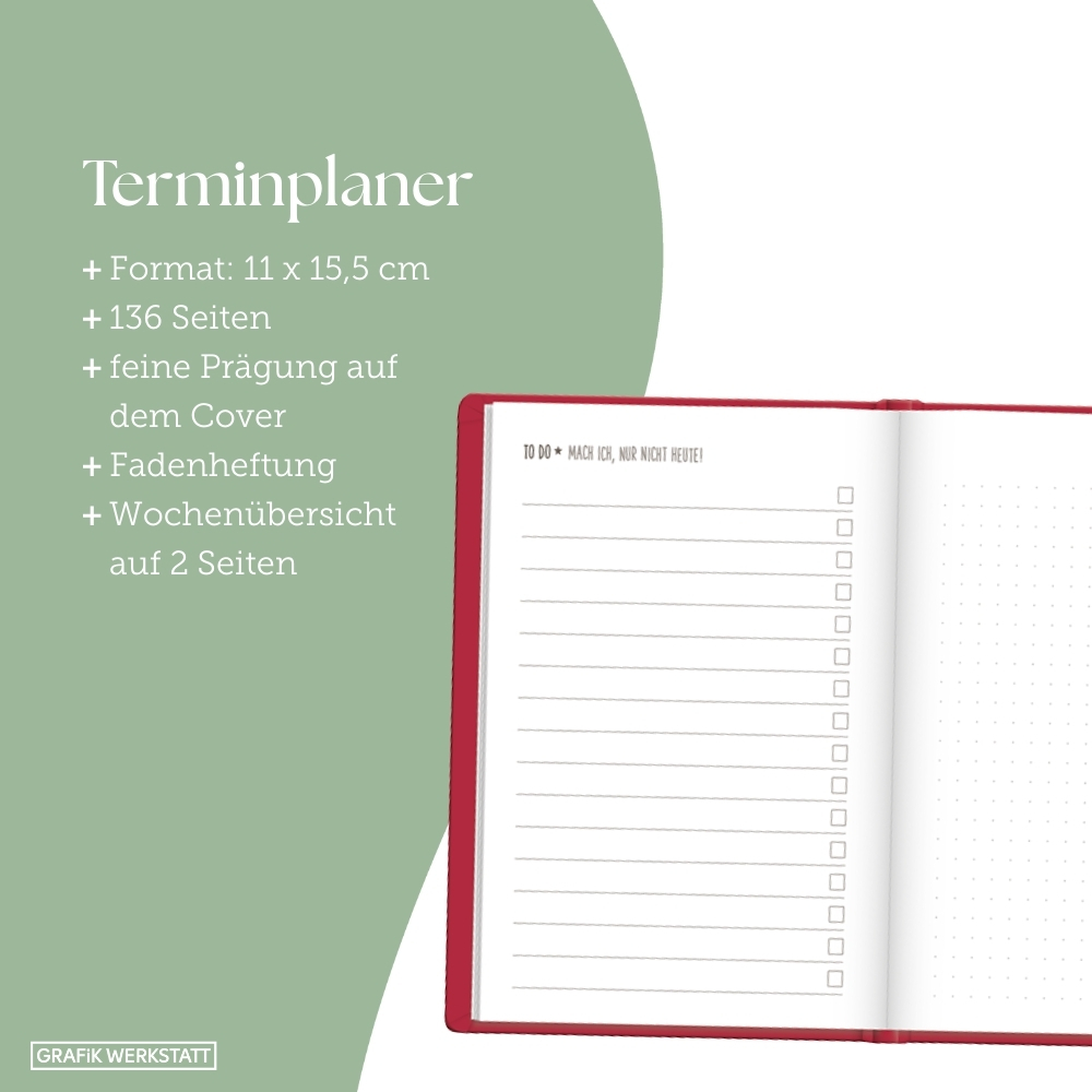 Weitere Ansicht: Terminplaner Lederlook 2027 Rot