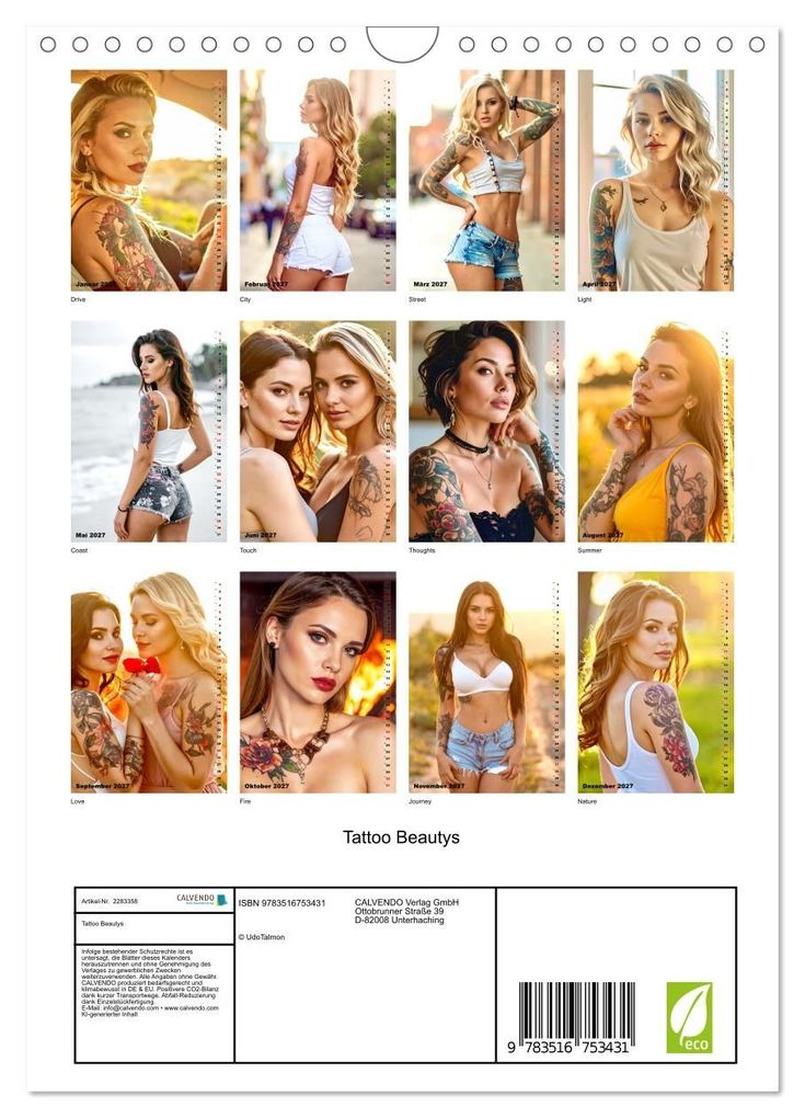 Weitere Ansicht: Tattoo Beautys (Wandkalender 2027 DIN A4 hoch), CALVENDO Monatskalender | Calvendo, Udo Talmon