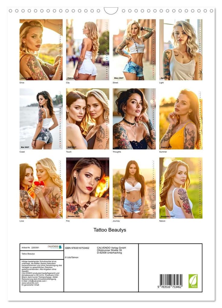 Weitere Ansicht: Tattoo Beautys (Wandkalender 2027 DIN A3 hoch), CALVENDO Monatskalender | Calvendo, Udo Talmon