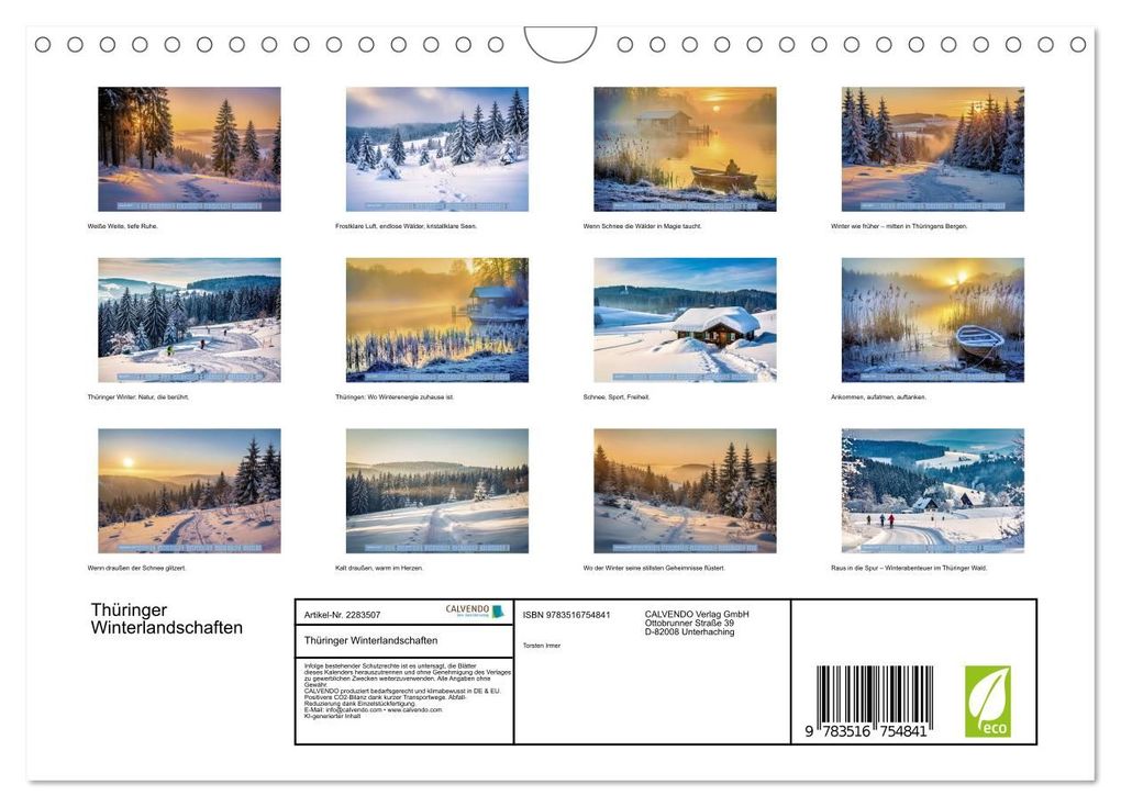 Weitere Ansicht: Thüringer Winterlandschaften (Wandkalender 2027 DIN A4 quer), CALVENDO Monatskalender | Calvendo, Torsten Irmer