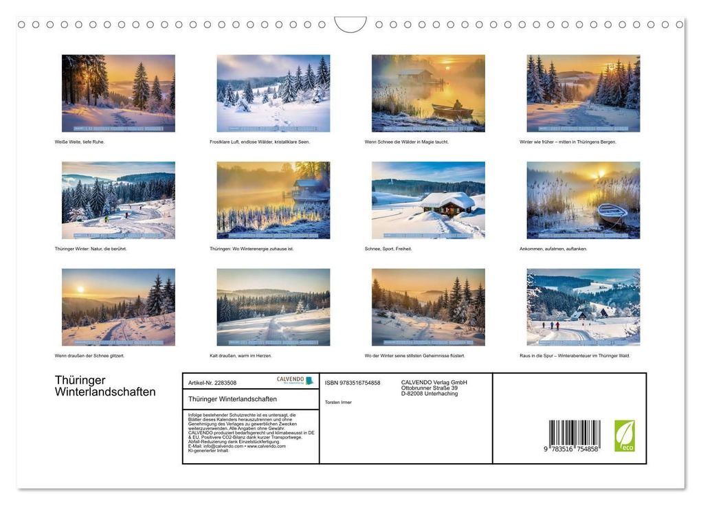 Weitere Ansicht: Thüringer Winterlandschaften (Wandkalender 2027 DIN A3 quer), CALVENDO Monatskalender | Calvendo, Torsten Irmer