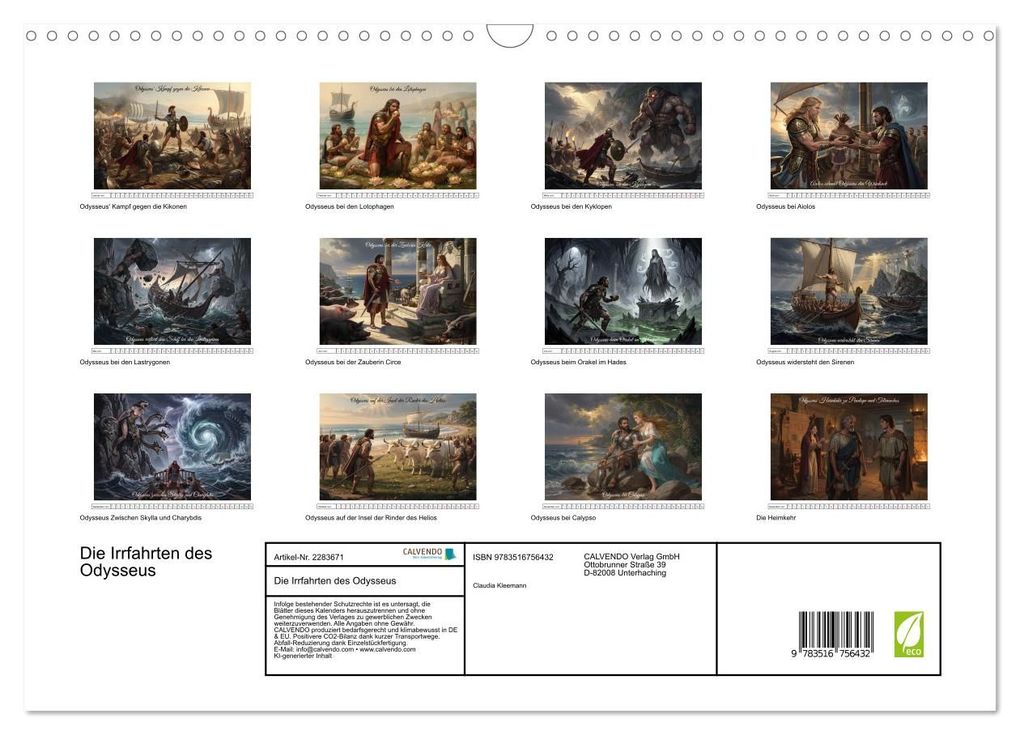 Weitere Ansicht: Die Irrfahrten des Odysseus (Wandkalender 2027 DIN A3 quer), CALVENDO Monatskalender | Calvendo, Claudia Klemann