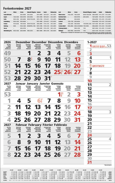 Produktbild: 3-Monats-Planer Combi Grau 2027