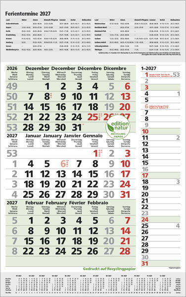 Produktbild: 3-Monats-Planer Combi Recyclingpapier 2027