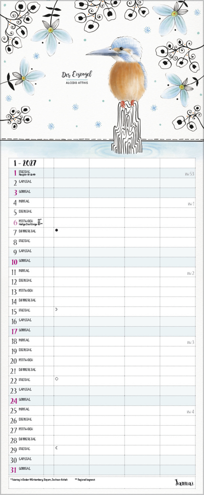 Weitere Ansicht: Familienplaner Pretty Birds 2027