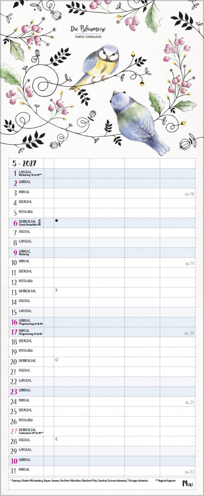 Weitere Ansicht: Familienplaner Pretty Birds 2027