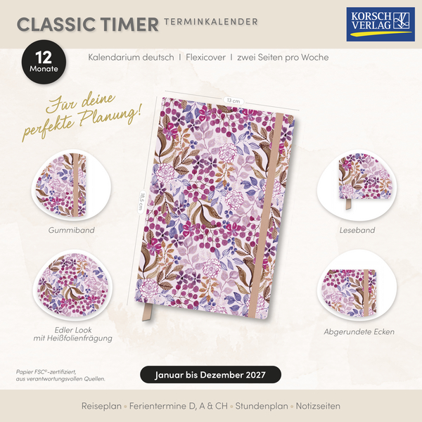 Weitere Ansicht: Terminkalender Classic Timer Pink Flowers 2027