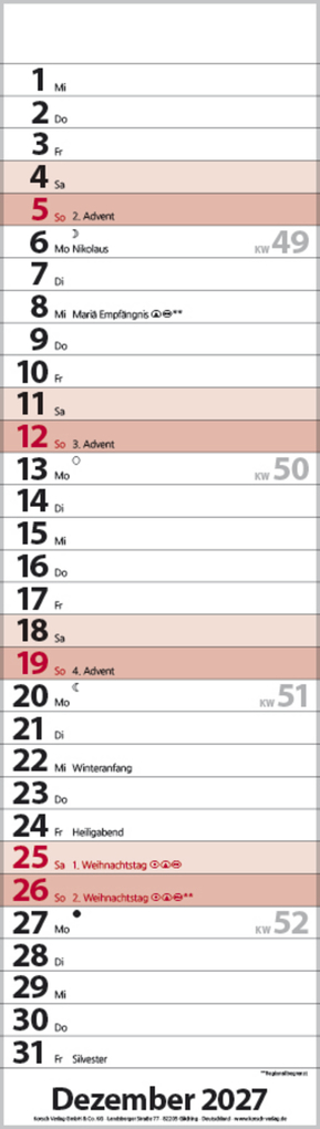 Weitere Ansicht: Streifenplaner Mini Rot 2027