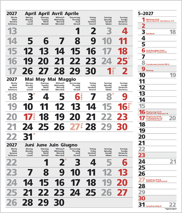 Weitere Ansicht: 3-Monats-Planer Combi Grau 2027