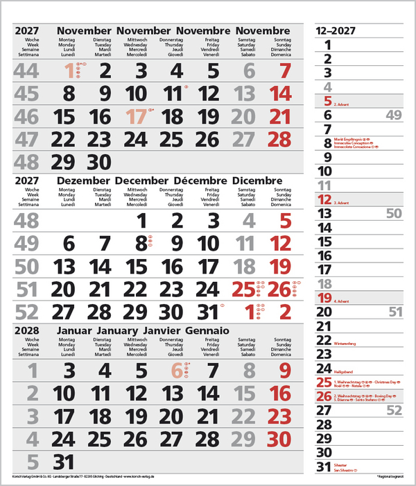 Weitere Ansicht: 3-Monats-Planer Combi Grau 2027