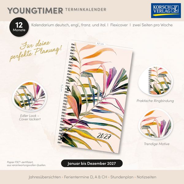 Weitere Ansicht: Taschenkalender Youngtimer Palmblätter 2027