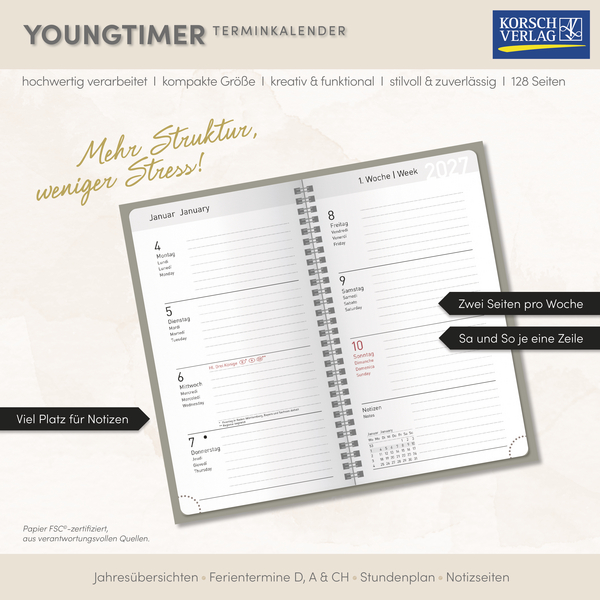 Weitere Ansicht: Taschenkalender Youngtimer Flowers 2027