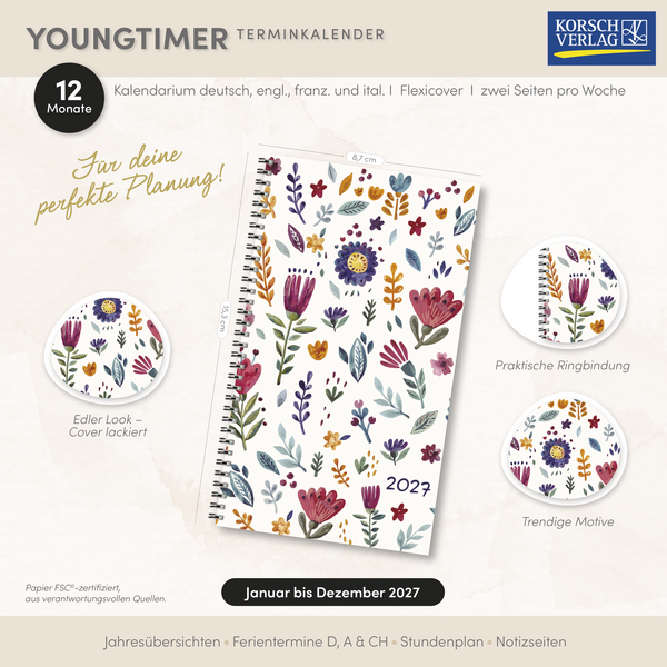 Weitere Ansicht: Taschenkalender Youngtimer Flowers 2027