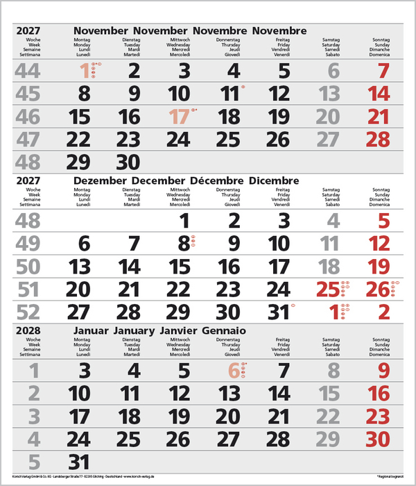 Weitere Ansicht: 3-Monats-Planer Comfort Grau 2027