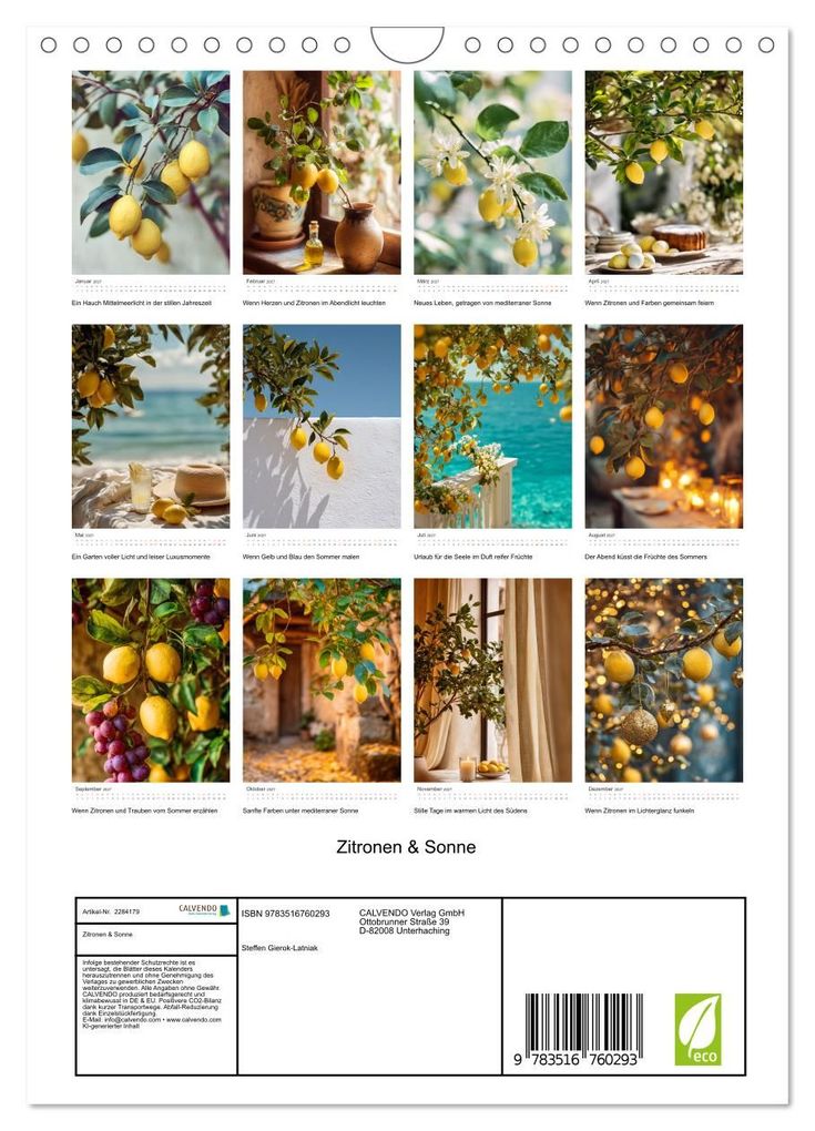 Weitere Ansicht: Zitronen & Sonne (Wandkalender 2027 DIN A4 hoch), CALVENDO Monatskalender | Calvendo, Steffen Gierok-Latniak