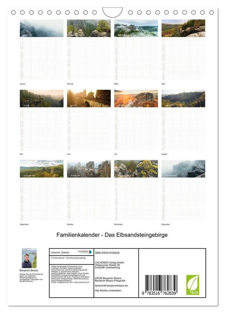 Weitere Ansicht: Familienkalender - Das Elbsandsteingebirge (Wandkalender 2027 DIN A4 hoch), CALVENDO Monatskalender | Calvendo, Benjamin Bisanz