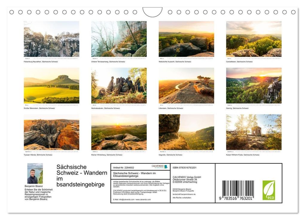 Weitere Ansicht: Sächsische Schweiz - Wandern im Elbsandsteingebirge (Wandkalender 2027 DIN A4 quer), CALVENDO Monatskalender | Calvendo, Benjamin Bisanz