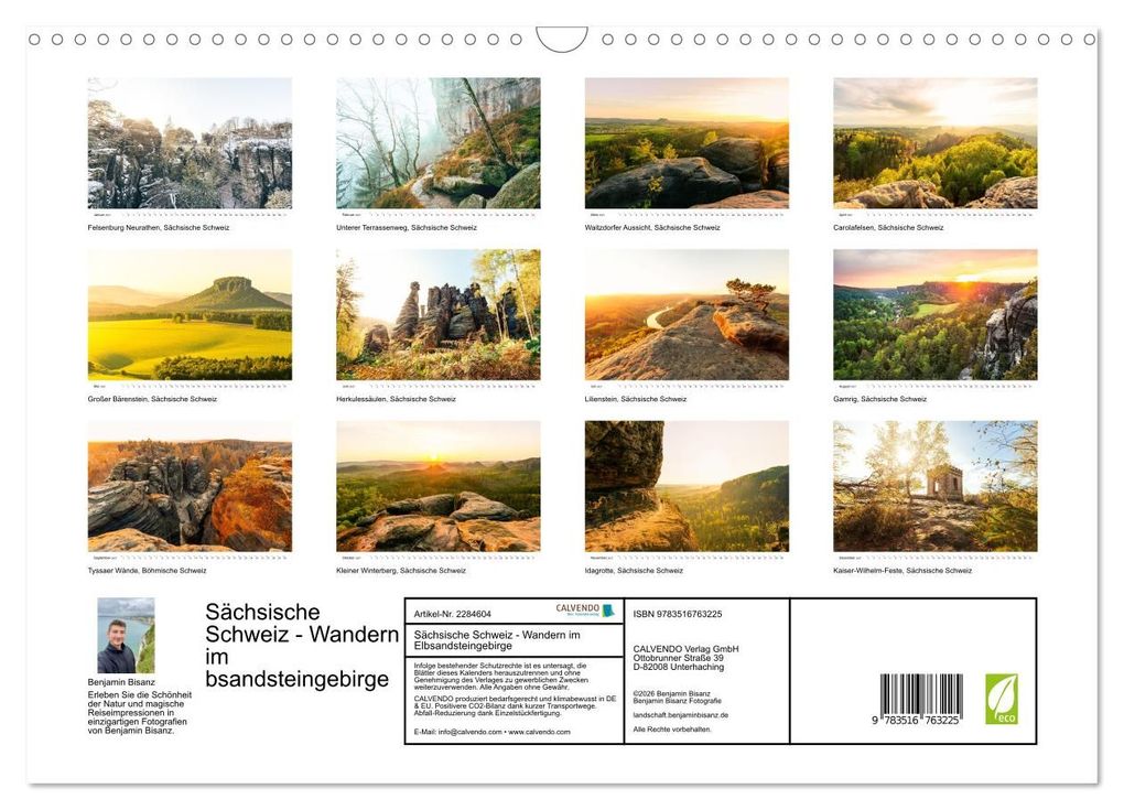 Weitere Ansicht: Sächsische Schweiz - Wandern im Elbsandsteingebirge (Wandkalender 2027 DIN A3 quer), CALVENDO Monatskalender | Calvendo, Benjamin Bisanz