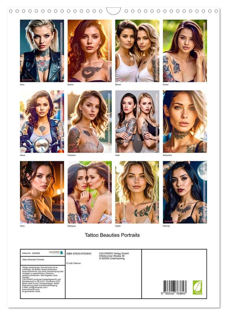 Weitere Ansicht: Tattoo Beauties Portraits (Wandkalender 2027 DIN A3 hoch), CALVENDO Monatskalender | Calvendo, Udo Talmon
